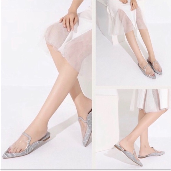 Black & clear PVC pointy toe mule sliders - Picture 3 of 3